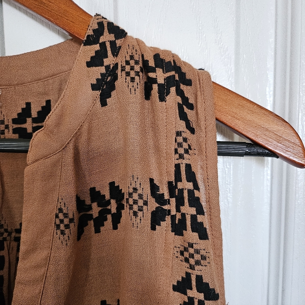 Elan Bohemian Tribal Print Tiered Dress Small Rust Cotton Festival Mini Sz Small - Picture 6 of 12